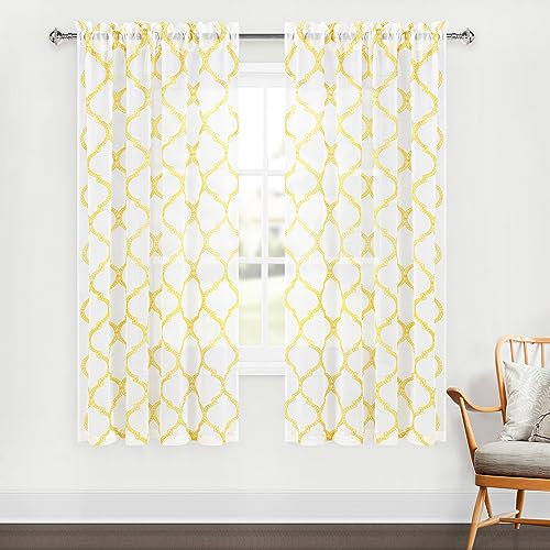 DWCN Marokkanische bestickte transparente Vorhänge – Kunstleinen, Stangentasche, Halbvoile, Vorhänge für Schlafzimmer und Wohnzimmer, Fenstervorhänge, Set mit 2 Paneelen, 132 x 160 cm Länge, Weiß &