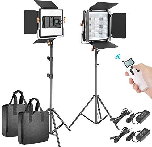 Neewer 480 LED Panneau 2,4G Amélioré - Lot de 2 - Kit Eclairage Studio avec Pied, Dimmable Bi-Couleur LED Lumière Panel avec LCD, Déclenchement sans Fil 2,4G pour Photo Portrait Produit Vidéo