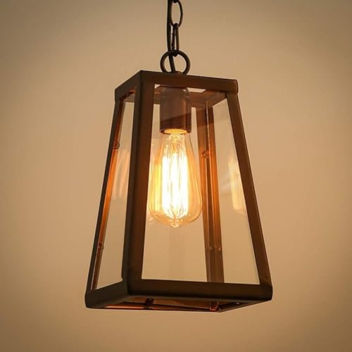 Suspension extérieure Lampe Suspendue Noire rétro IP44 Plafond Vintage Industriel Fer + Lampe Murale en Verre Étanche à la Pluie Pavillon Villa Loft Lustre Lampe d'extérieur
