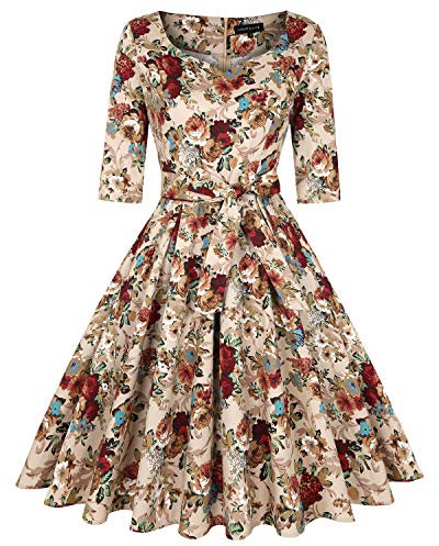 MINTLIMIT Women's 1950s Sweetheart Vintage Dresses Audrey Hepburn Style Party Dresses,3/4 Sleeve_C,Medium