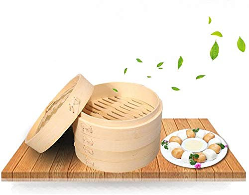 Premium Organic Bamboo Steamer Large 2-Tiers with Lid Strong Durable and Reinforced Best Healthy Cooking for Dim Sum Vegetables Meat Fish