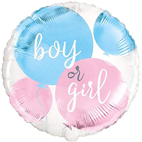 Unique Ballon rond en aluminium « Garçon ou fille » | 45,7 cm | 1 pièce, 76097, Rose/bleu, grand