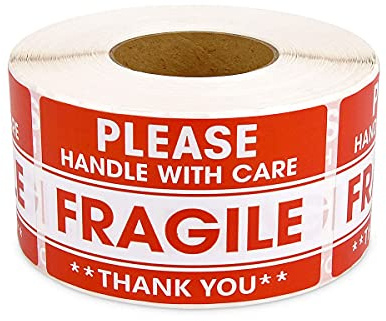 Goysen 500 Stück Aufkleber Fragile Handle with Care Label Selbstklebend Rot Warnaufkleber Aufkleber für Versandverpackung (5,1 x 7,6 cm)