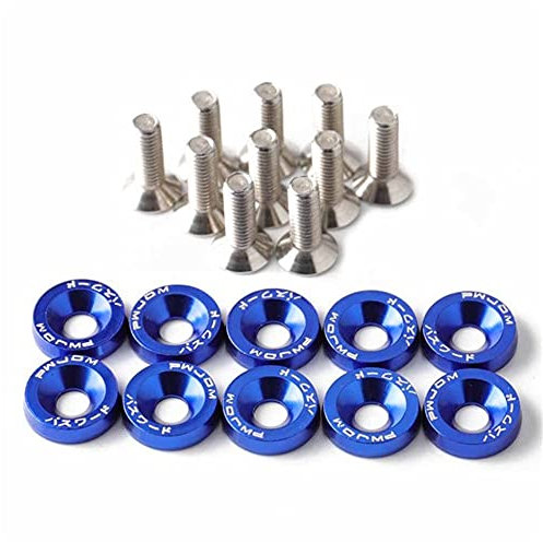 ihreesy Aluminium Unterlegscheiben Schrauben,10 Stück M6 Auto Stoßfänger Unterlegscheibe Kotflügel Unterlegscheibe Schraube für Vorne Hinten Nummernschild Rahmenschraube,Blau