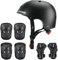 CELOID Kids Helmet Pad Set,Adjustable Kids Skateboard Bike Helmet Knee & Elbow Pads Wrist Guards 8-10-14 years Kids Protective Gear Set for Girls Boys Bicycle Roller Scooter Rollerblade Sport，Black