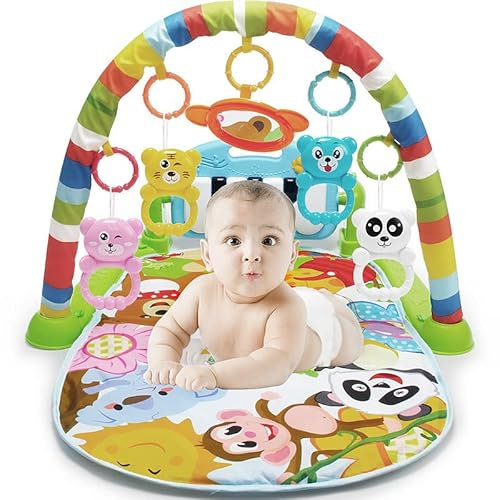 Willonin 4-in-1-Fitnessmatte für Klavier und Musik für Babys, Aktivitäts- und Spielmatte im Dschungel, Spielbogen (inkl. Klavier), Grün