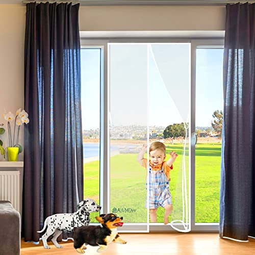 Moustiquaire Baie Vitree 215 x 200 cm Coulissante Rideaux Anti Mouches pour Porte Moustiquaire Porte Fenetre Aimantée Magnetique Blanc