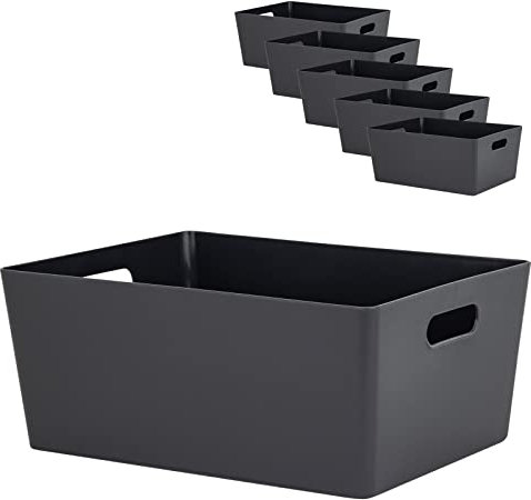 6 x Ordnungsbox - 15 cm hoch - anthrazit - 26 x 35 cm - DINA4-Format - - Ordnungskorb - Regalorganizer Wandregal Organizerbox - Ordnungssystem Kunststoff - Aufbewahrung Bad Korb Schrank Schreibtisch