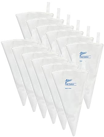 Ateco Sacchetti Decorativi in Policotone, Confezione da 12 Borsa per Decorare Torte, Cotone, Bianco