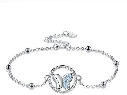 Arrebol Schmetterling Armband Damen 925 Sterling Silber Kugelkette Armbänder mit 3A Zirkonia,Original Schmuck für Frauen Geschenke, Verstellbarer [16+4cm]