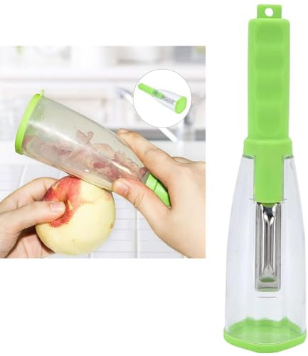 Pelaverdure con Raccoglitore, Pelapatate per Frutta e Verdura con Scatola Portaoggetti in PP+PS+ lama in Acciaio Inossidabile, 20 x 5 cm, Pelapatate con Contenitore, per Frutta e Verdura