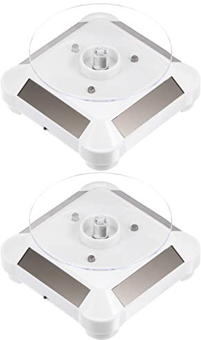 sourcing map 2Stk Solarständer Drehscheibe 3.54 Platte Durchm Batterie Doppelte Nutzung LED 360° Zwei Wege Drehung ABS Plastik Automatisch Drehbare Display für 3D Drucker Schmuck Anzeige Weiß