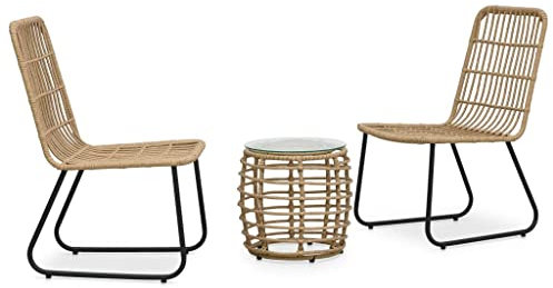 Gartenstuhl 3-teiliges Bistro-Set Poly Rattan Eiche, mit Farbe: Eiche, Schwarz und Transparent