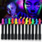 GLEEMEN UV Bodypainting, 12 Farben Neon UV Kinderschminke Set, Waschbar Schminkstifte Schminkfarben, Face Paint mit 4 Aufkleber, Körperfarbe Kinder UV Buntstifte für Halloween Karneval Fasching