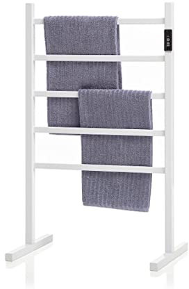 Chauffage Sèche-Serviettes Chauffant électrique - Porte-Serviettes Chauffant sur Pied ou Mural - Basse Consommation 60W - Température 55ºC - 5 Barres - Minuterie - Blanc