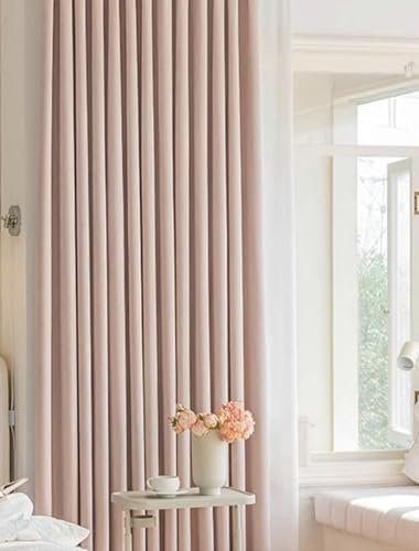 Ayoiow Verdunkelungsvorhänge Rollo, Thermovorhang Kälteschutz Mit Ösen, Chenille Vorhang Gardine 2Er Set, Rosa, 137X229CM