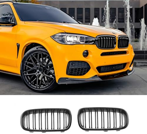 Hengjiayao F15 F16 Nieren Schwarz Kühlergrill für BMW X5 X6 F15 F16 Grill Nieren Doppelsteg Sport Glanz Schwarzer F15 Kühlergrill 2014-2019 (For F15 2014-2019)