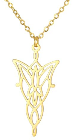 UNIFT Elfenprinzessin Dämmerung Stern Halskette für Frauen Männer Edelstahl Elfenblatt Aragorn Arwen Evenstar Anhänger Halskette Schmuck Valentinstag Geschenke (Gold)