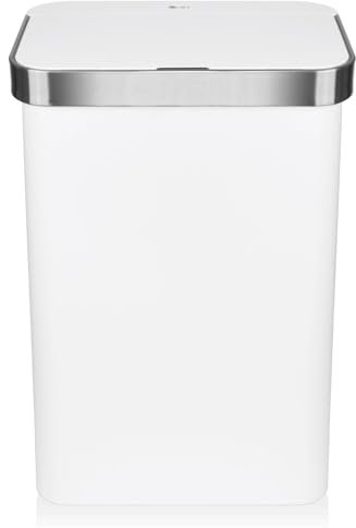 Dihl 50L Automatic Motion Sensor Waste Bin, Battery Operated Infrared Smart Trash Can, Heavy Duty Lightweight Fingerprint Proof Polypropylene, 50 Litre Capacity for Kitchen, Home, Office, White