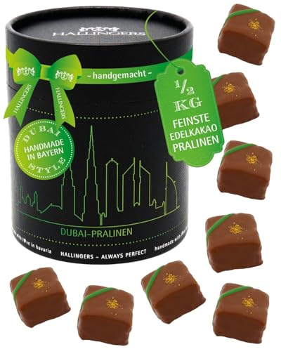 Hallingers Genuss Manufaktur Dubai-Style Pralinen Geschenk - ohne Alkohol, handmade aus feinstem Edelkakao in wertiger XXL-Geschenkdose Dubai Pralinen, Geschenkidee für Frauen Männer