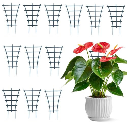 12 unidades de enrejado para plantas de interior, reutilizables, rejilla pequeña de plástico para jardín, soporte para plantas, ayuda para trepar plantas de interior (25 cm)