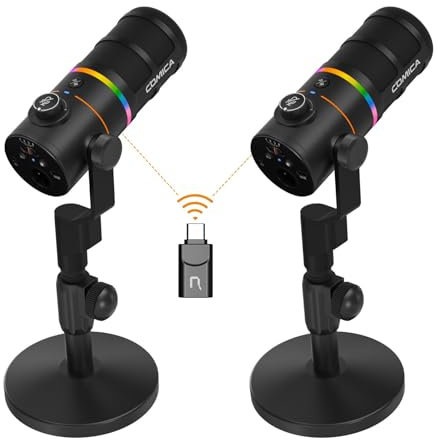 COMICA D10 Pro D Combo XLR USB Microphone Dynamique avec Récepteur, Support de Bureau pour Jeux Vidéo, TikTok et Enregistrement de Podcasts, Compatible avec éclairage RVB et Bouton de Sourdine pour PC
