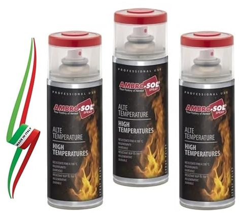 Generico SET 3 BOMBOLETTE DI VERNICE SMALTO SPRAY AD ALTA TEMPERATURA ROSSO FRENI 400ml MADE IN ITALY