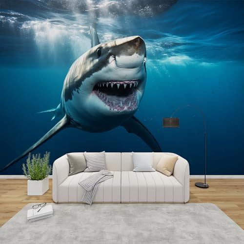 PaxGloz Fototapete 3D Effekt Hai Tapete Unterwasserwelt Tapeten Vliestapete Modern Wandtapete Wohnzimmer Schlafzimmer Kinderzimmer Wanddeko Motivtapeten 250 x 175 cm (B x H)