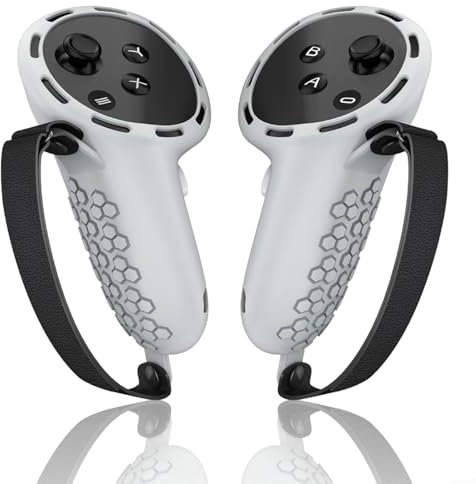 CNANRNANC CNANRNANC - Empuñaduras protectoras para mando, diseño ergonómico, funda de silicona para Meta para Quest 3S con correas elásticas, mango de juego (gris poco profundo)