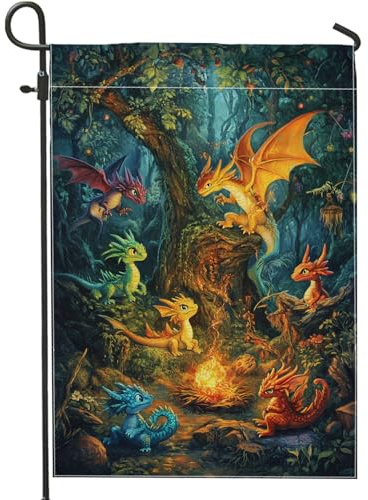 Outdoor-Flaggen Ausgefallener Drache, Bunte Fabelwesen 30X45Cm Fahne Wetterbeständige Robuste Banner Für Party Draußen Rasendekoration