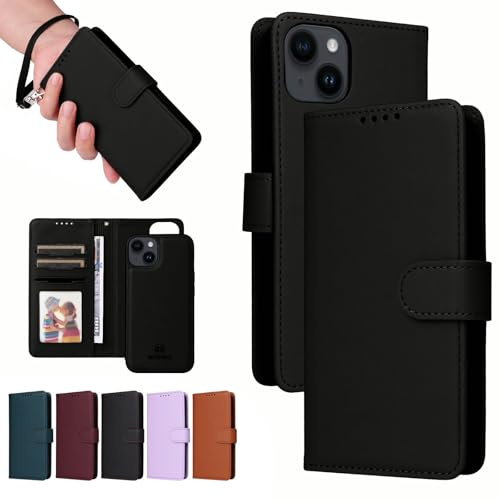 WOWUDI Wallet Case for iPhone 12 Pro max,2-in-1 Detachable Magnetic PU Leather Flip Cover with RFID Blocking,4 Card Slots,Stand and Wrist Strap,Shockproof Phone Case -Black