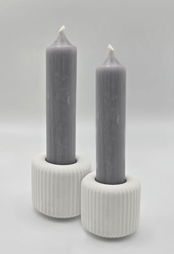2 Stück Stabkerzenhalter, aus keramischem Gießmaterial, handgemacht, inklusive Stabkerzen (Geriffelt)