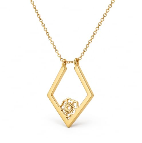 Generisch Ringhalter Halskette 925 Sterling Silber Geburtsblume Anhänger – Personalisiert, Namenskette, 14K vergoldet, Geschenk für Krankenschwester & Ehefrau