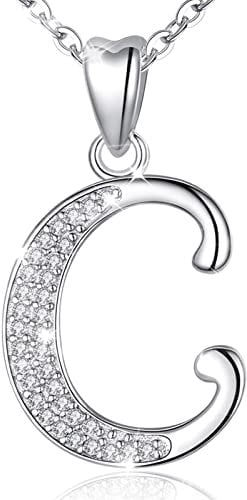 AEONSLOVE Damen Buchstaben Kette Silber Halskette Buchstabe C Kette Mit Buchstaben Brief des Alphabets Initiale Anhänger mit Zirkonia Schmuck Geschenk für Mädchen