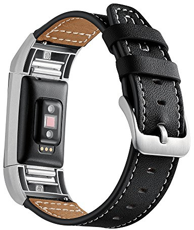 AISPORTS Fitbit Charge 2 Ersatzarmband für Fitbit Charge 2, Leder, für Damen und Herren, mit Metallschnalle für Fitbit Charge 2
