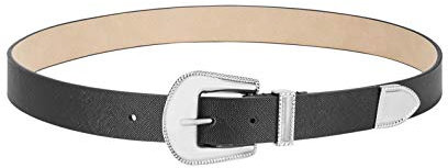 Steve Madden Western-Buckle Belt (Black/Silver,XL)