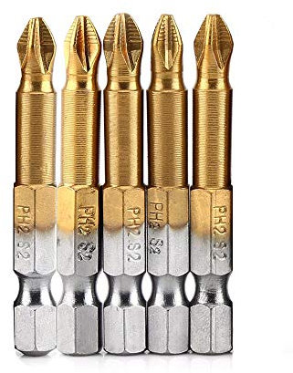 5 Pcs Cross Head Screwdriver Bits 50mm 1/4 Inch Hex Shank Impact Drill Driver