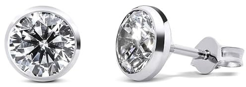 TIABELLE – Ohrstecker TRUMPET aus Titan mit funkelnden Swarovski® Zirconias – Silberfarbene Ohrringe für Damen – allergenfrei & hautverträglich – Handmade in Germany (MAXI | 7,5mm ø | White)