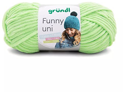 Gründl Wolle Funny uni - weiche Chenille Wolle zum Häkeln - Kuschelig und hautfreundlich - 100% Polyester - 1 Knäuel 100 g / 120 m - Nadelstärke 5-6 - hellgrün