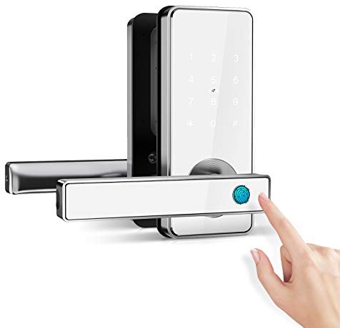 Ruveno Smartes Türschloss mit Tastatur, Fingerabdruck Türschloss, Schlüsselloser Zugang für Büro/Wohnung/Zuhause(weiß)