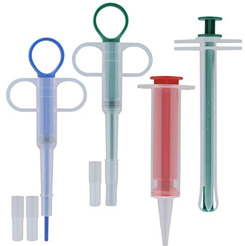 LUTER 4 Jeringas para Mascotas, Dispensador De Pastillas para Mascotas, Alimentador De Tabletas para Mascotas De Punta Suave Herramienta Dispensadora De Alimentación Médica Reutilizable
