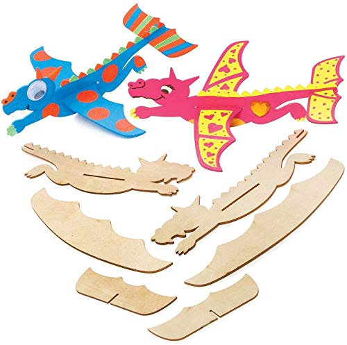 Baker Ross FE239 Drachen-Holzgleiter, chinesisches Neujahrs-Bastelset, Basteln für Kinder, Packung mit 8 Stück
