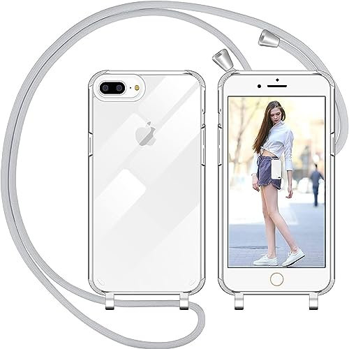 Nupcknn Liquid Silikon Handykette Hülle für iPhone 7 Plus/iPhone 8 Plus/iPhone 6s Plus Hülle Necklace(abnehmbar) Hülle mit Kordel zum Umhängen Handy Schutzhülle mit Band (Hellgrau, 5.5)