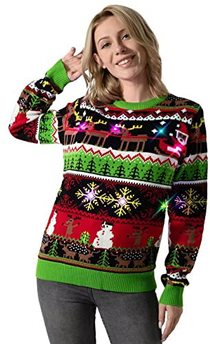 U LOOK UGLY TODAY Hässlicher Weihnachtspullover, Unisex Lustiger Chunky Fair Isle Gestrickter Festlicher Pullover für Party Drive My Sleigh Tonight XL