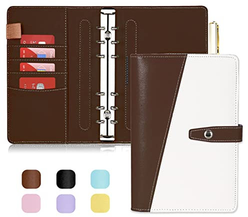 Onlyesh Budget Planner, 6 Löcher PU Leder Ringbuch, Budget Binder mit Einzigartiger Schnappschnalle, für A6 Budgetblätter, Binder Taschen und Bargeld (Braun)