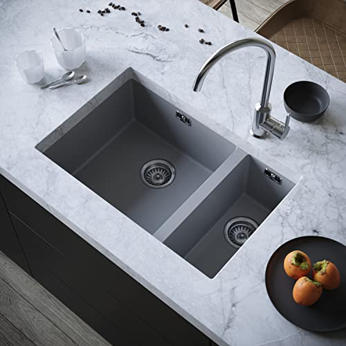 Comite 1.5 Bowl Inset or Undermounted Kitchen Sink - Over Size: 670x440x206mm - with WASTES Matt Grey