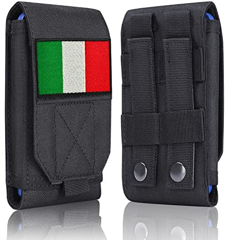 Custodia tattica nera per cellulare, impermeabile, resistente, per iPhone 11 12 13 Pro Max Samsung S22 S21 S20 FE Note 20 A02S da 6,7 pollici con 1 toppa con bandiera dell'Italia