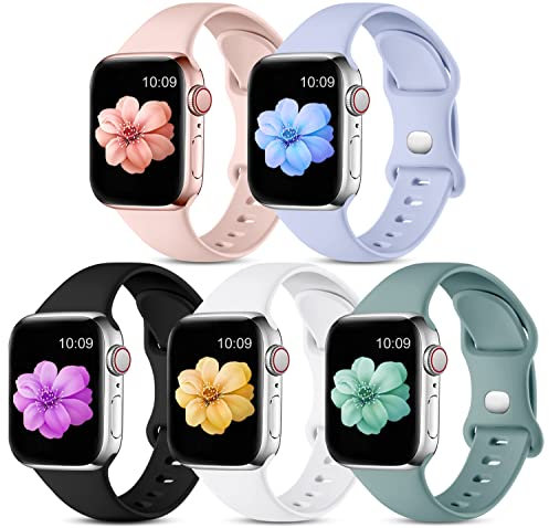 CeMiKa Confezione da 5 cinturini compatibili con Apple Watch da 41 mm, 38 mm, 40 mm, 42 mm, 44 mm, 45 mm, 46 mm, 49 mm, cinturino sportivo in morbido silicone per iWatch serie 10, 9, 8, 7, 6, 5, 4, 3