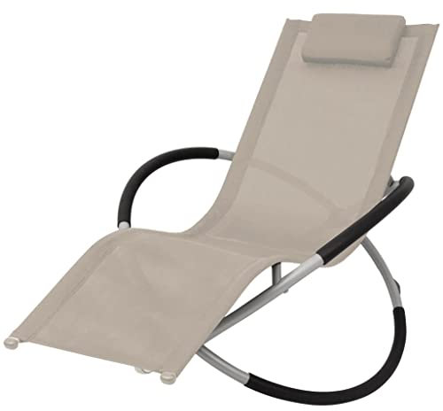 Makastle Schaukelliege klappbar mit Kopfstütze, Verzinkter Stahlrahmen, Wetterfest, Atmungsaktiv, ergonomische Relaxsessel Sonnenliege Gartenliege Liegestuhl Relaxliege für Garten/Terrasse, Cremeweiß