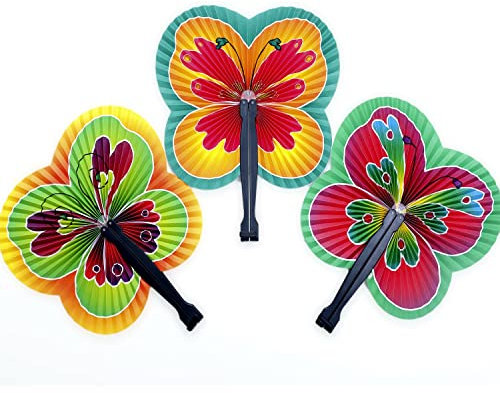 Icelus 24 Pack Colorful Round Shaped Handheld Folding Accordion Paper Fans for Wedding Birthday Party Favors Kids Gifts